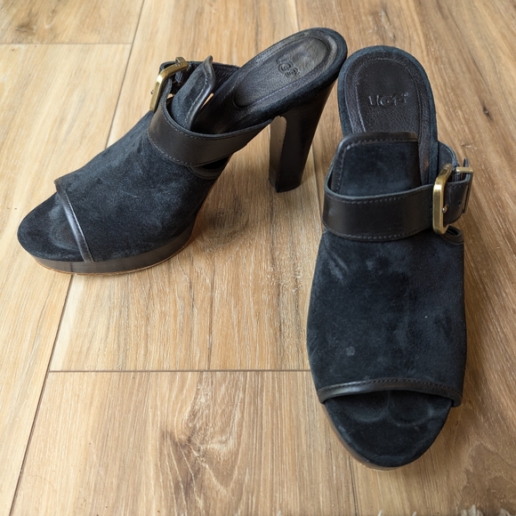 UGG Shoes - UGG Suade Platform Heeled Mules